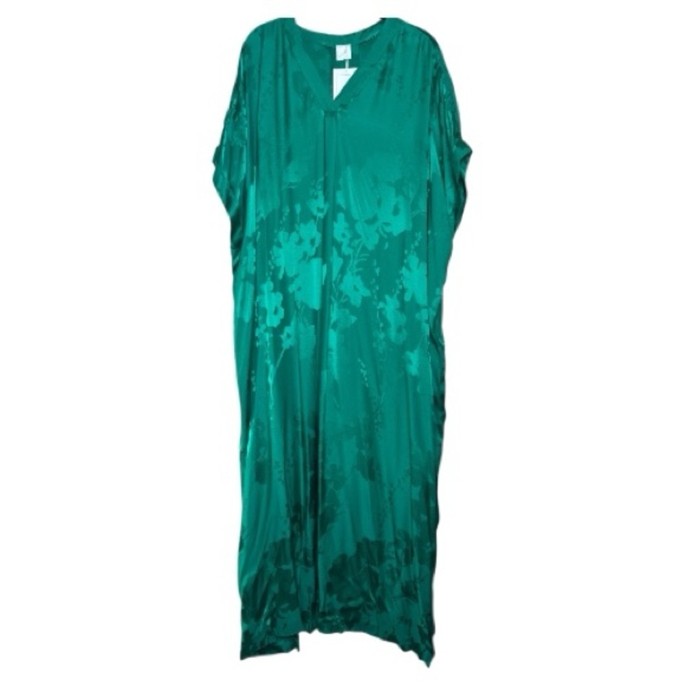 H&M Jacquard Vibrant Green Floral Kaftan Dress Small NWT